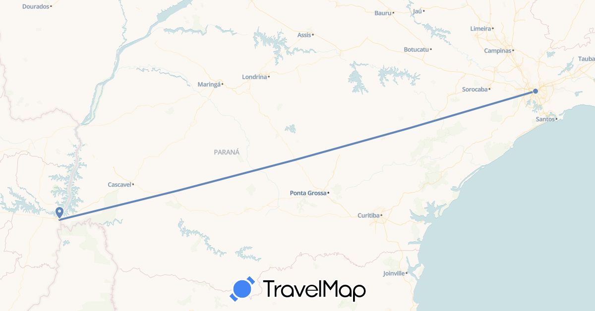 TravelMap itinerary: driving, cycling in Brazil, Paraguay (South America)